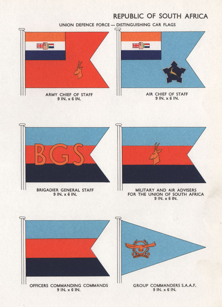 SOUTH AFRICA DEFENCE FORCE CAR FLAGS. Army/Air Chief of Staff. Advisers 1958
